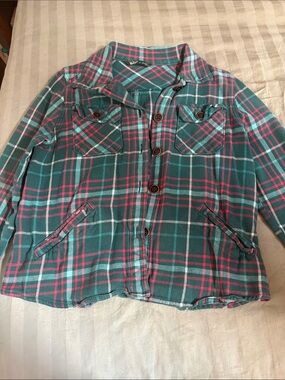 Plaid Button-Front Jacket in Teal and Pink